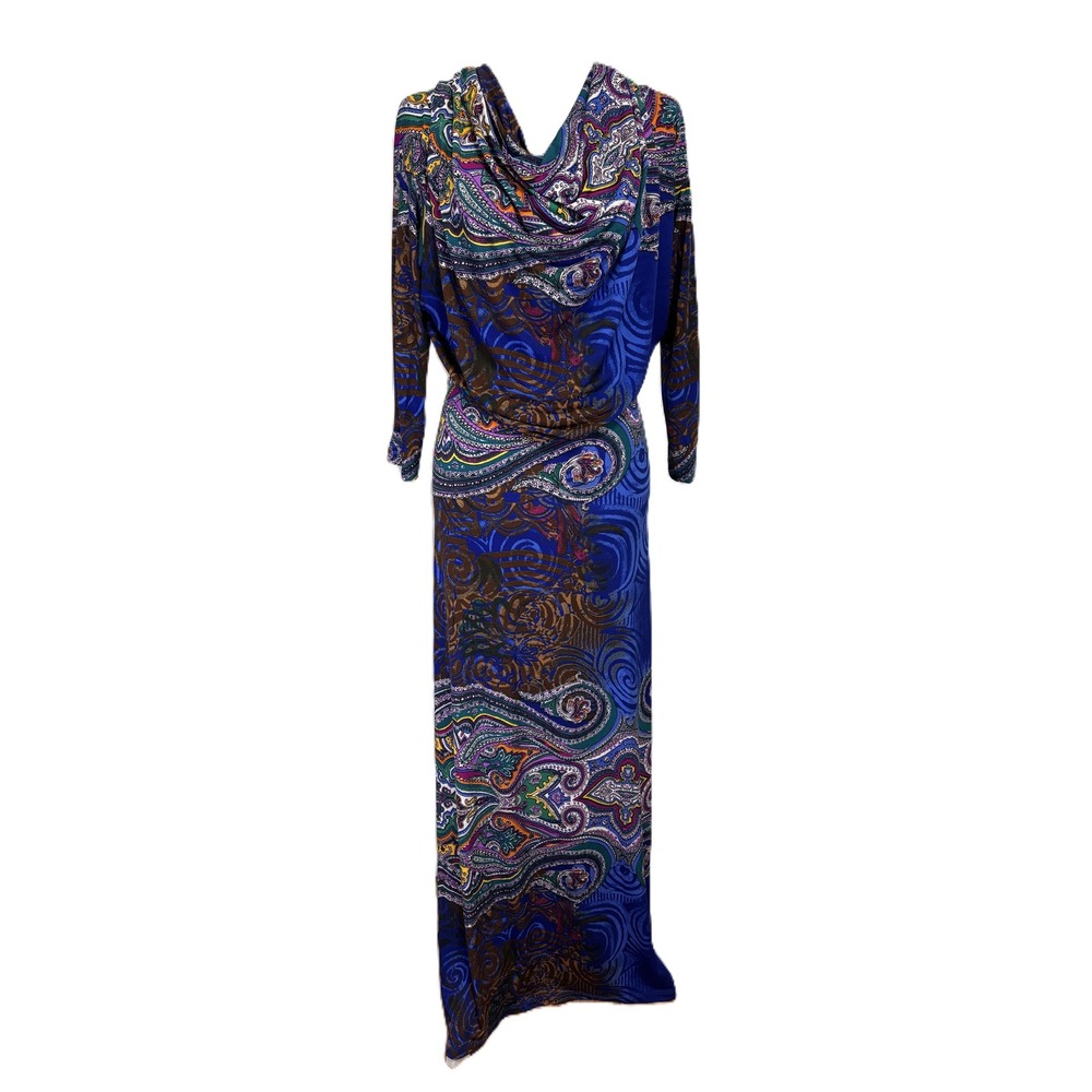 Sexy Diva Maxi Dress‎ Womens M Blue Paisley Cowl Neck Stretch Gala Wedding Event
